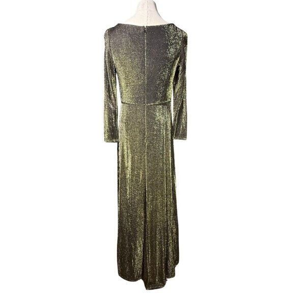 NWT Ieena For Mac Duggal Metallic Black & Gold Long Sleeve Gown Size 10 - Picture 2 of 12